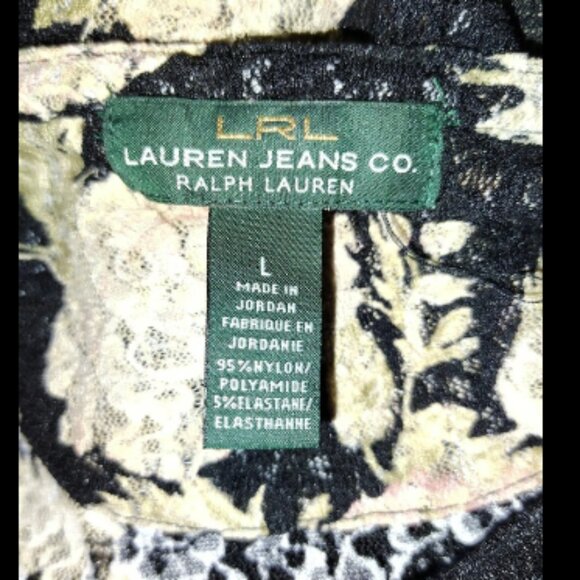 Ralph Lauren Large Jeans Semi Sheer Long Sleeve Floral Top Nylon/ Elastane Blend - Picture 5 of 5